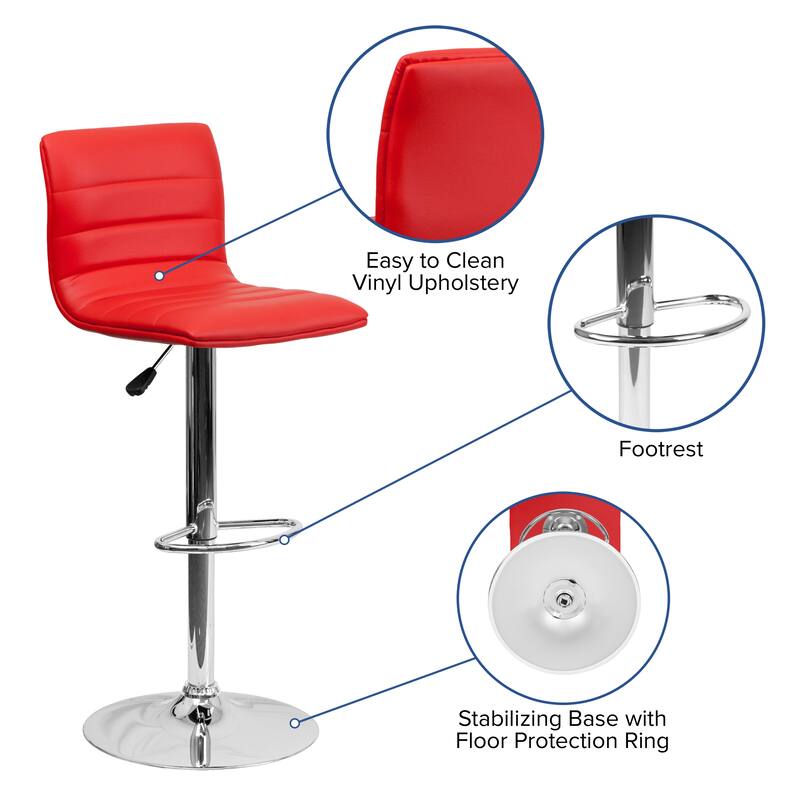 Modern Vinyl Stitch Back Adjustable Height Barstool - 16"W x 19"D x 35" - 44"H