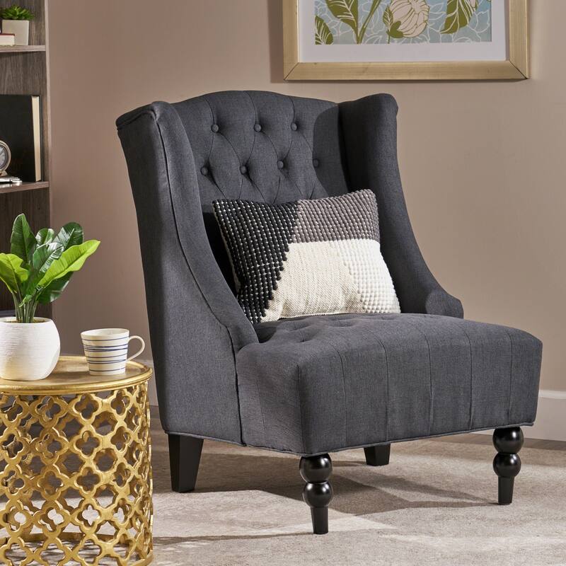 Modern 27.5" High Back Upholstered Button Tufted Club Chair with Rubber Wood Legs