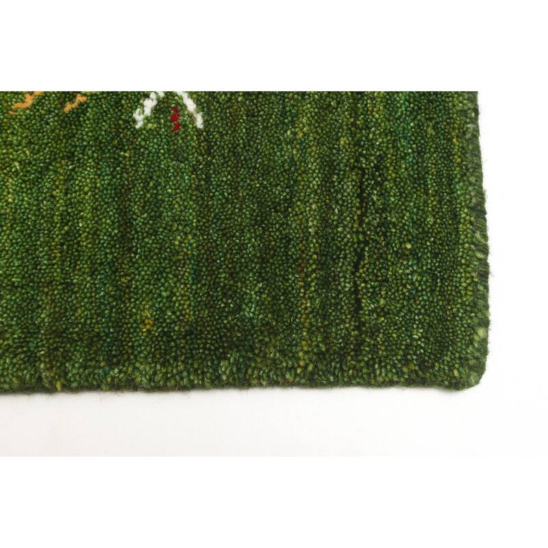 ECARPETGALLERY Hand Loomed Kashkuli Gabbeh Green Wool Rug - 3'11 x 5'10