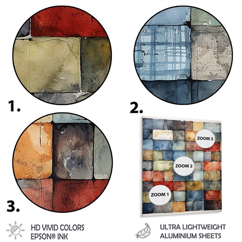 Designart "Colorful Earth Colors Tiles II" Abstract Tile Metal Wall Art Colorful Metal Wall Décor Modern Metal Art Work
