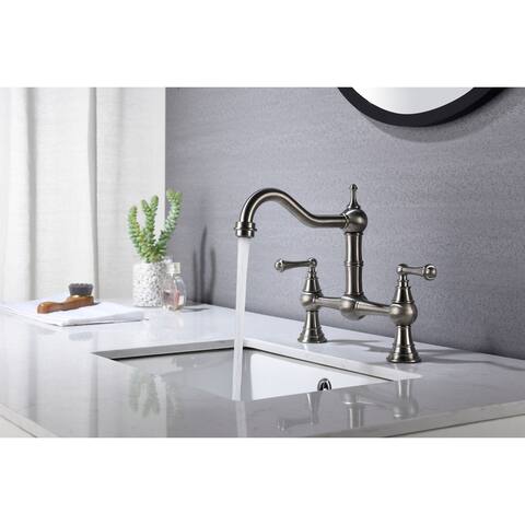 Double Handle Widespread Kitchen Faucet with Traditional Handles