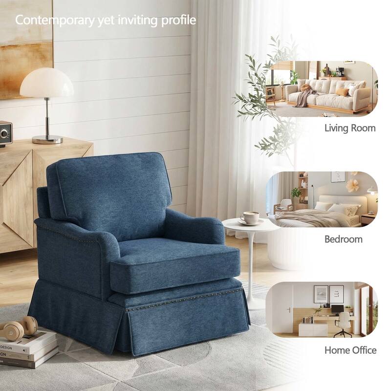 Modern Chenille Swivel Armchair and Storage Ottoman