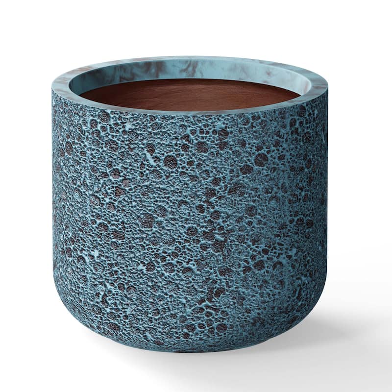 Tall Round Concrete Planter Flower Plant Pots - 13.5 x 12.5 in - Turquoise(Enhanced Interior)