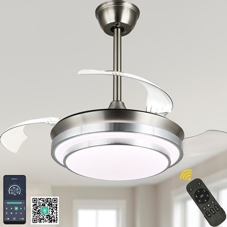Bella Depot 36" Modern Retractable Ceiling Fan with Dimmable Led Light, Remote and APP Control 6-Speed Reversible DC Motor