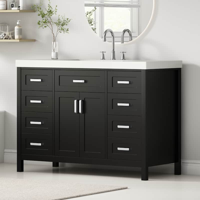 48" Bathroom Vanity with Sink, 2 Doors and 8 Drawers, Soft Close System, Classic Design - Black