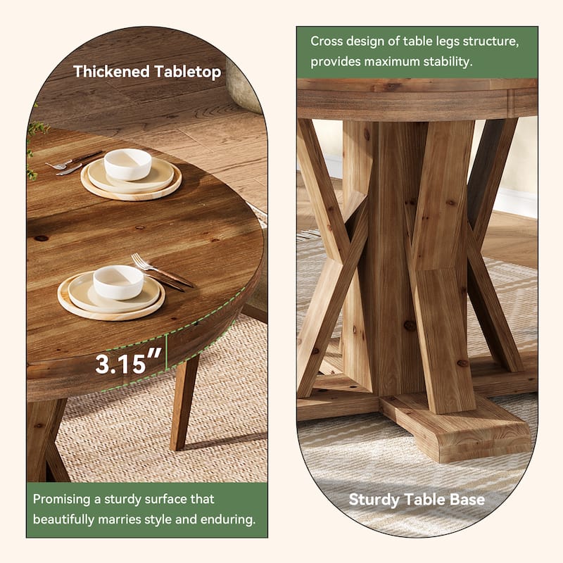 Solid Wood Dining Table, 39.4 Inch Small Round Pedestal Kitchen Table - 39.4" D x 39.4" W x 30.31"H