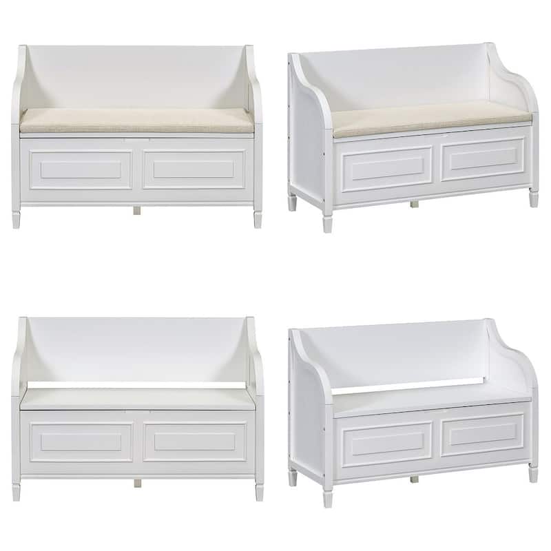 Farmhouse Solid Wood Multi-Purpose Upholstered Storage Bench