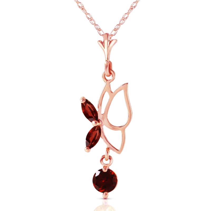 0.4 Carat 14K Solid Gold Gemstone Elegant Butterfly Necklace Garnet - 18 Inch - Rose