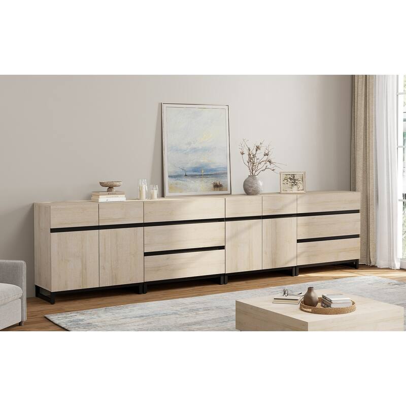 Modern Wooden Dresser for Bedroom and Storage, 6 Drawers with Adjustable Shelves, Metal Base Chest of Drawers