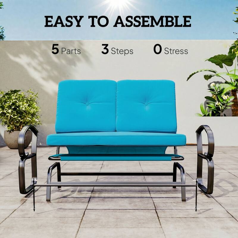 Outsunny Outdoor Glider Bench, 2-Person Patio Rocker Loveseat with Tufted Cushions, Steel Frame for Porch, Garden Backyard, Gray