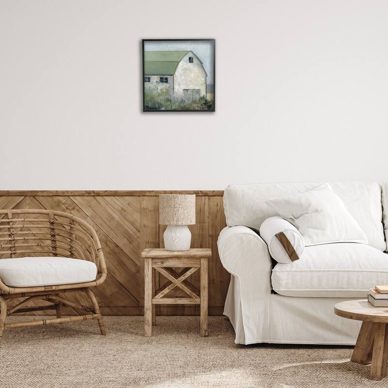Stupell Barn View with Green Roof Framed Giclee Art Design By Sally Swatland