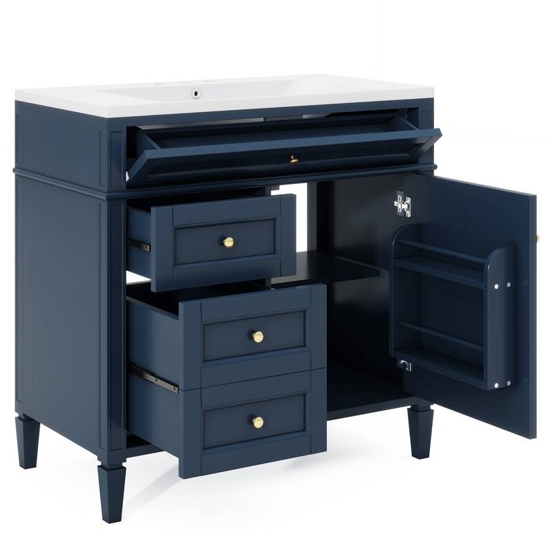 Bathroom Vanity with Sink Combo Set, Bathroom Cabinet with Storage Racks, Storage Cabinet with 2 Drawers and Tip-Out Drawer
