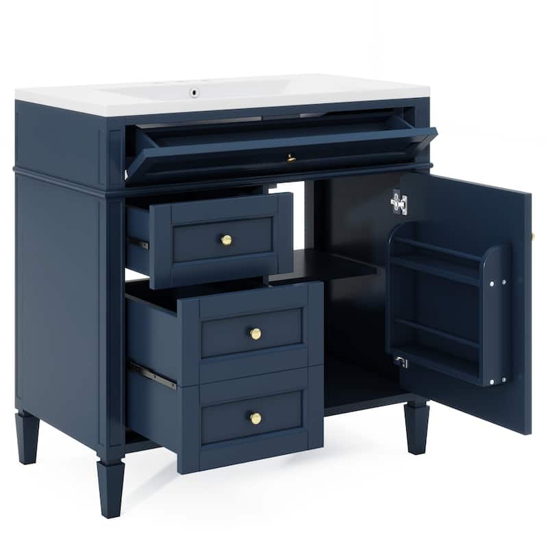 Roomfitters 36 Inch Bathroom Vanity with Sink and Mirror Cabinet, Storage Cabinet with 2 Doors and 4 Drawers