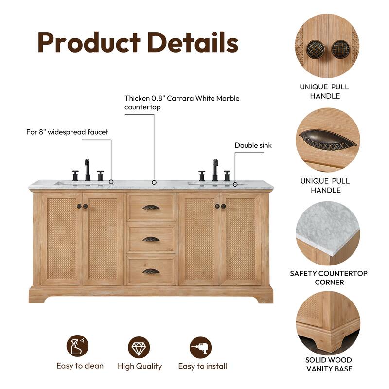 Hervas Bath Vanity with Natural Marble Top and Mirror