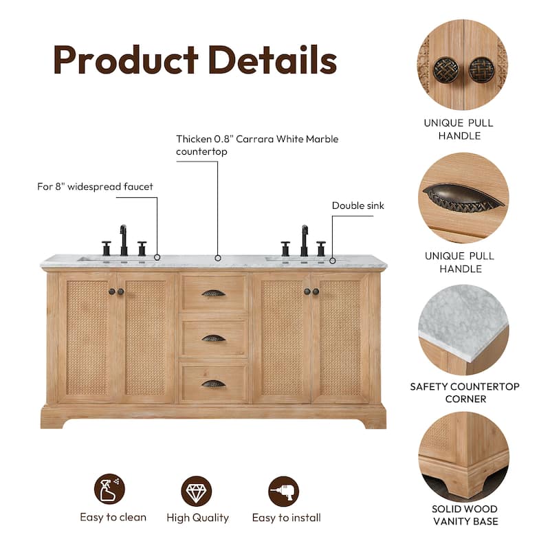 Hervas Bath Vanity with Natural Marble Top without Mirror