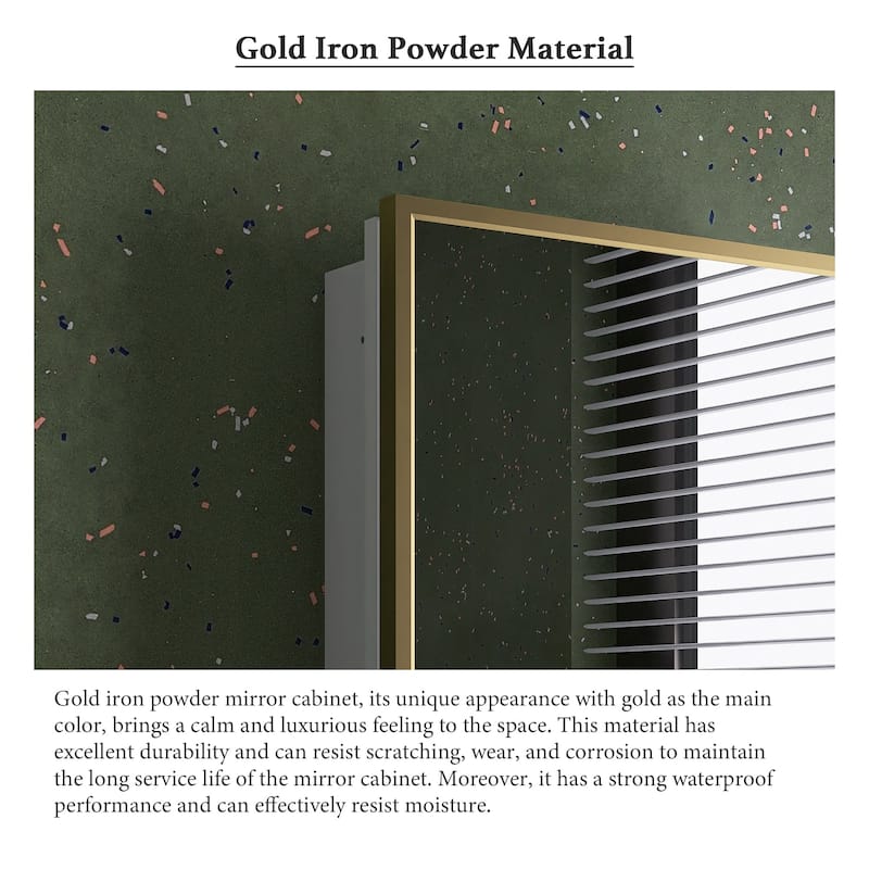 16" x 28" Wall Mounted Gold Framed Storage Bathroom Medicine Cabinet with Mirror - 16" x 28"