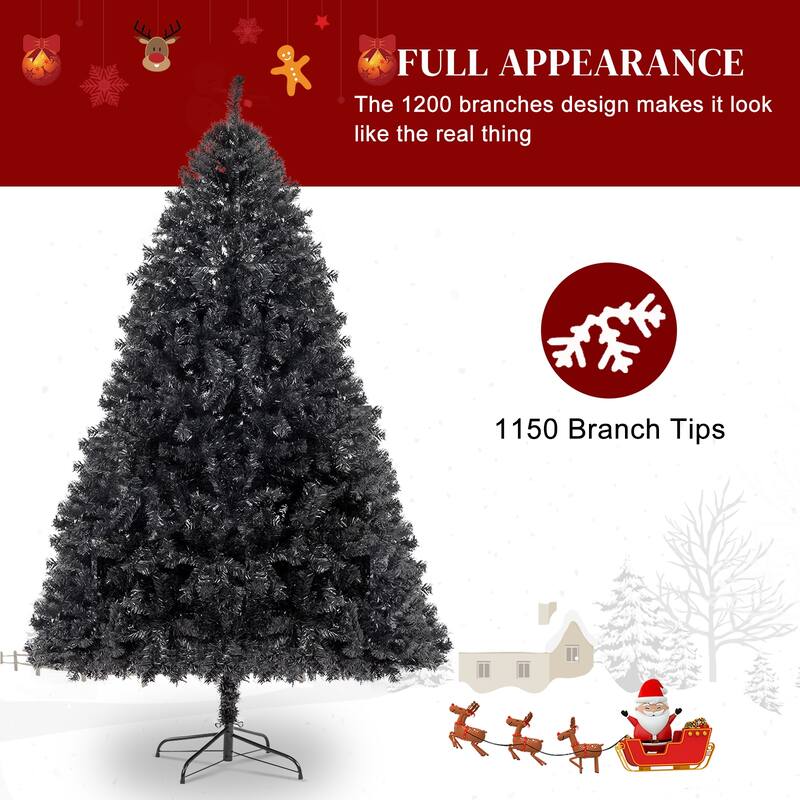 6ft Black PVC Christmas Tree with 1050 Branches and Metal Stand Perfect Holiday Centerpiece - 6-Feet