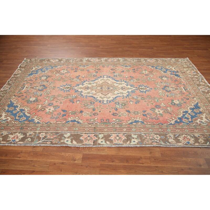 Hand Knotted Oriental 100% Wool Carpet Traditional Floral Pink Hamedan Area Rug - 8' 8'' X 5' 6''