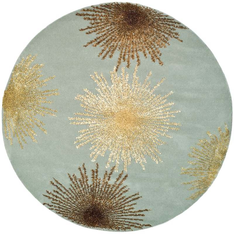 SAFAVIEH Handmade Soho Miyase Burst New Zealand Wool Rug - 8' x 8' Round - Light Blue/Multi