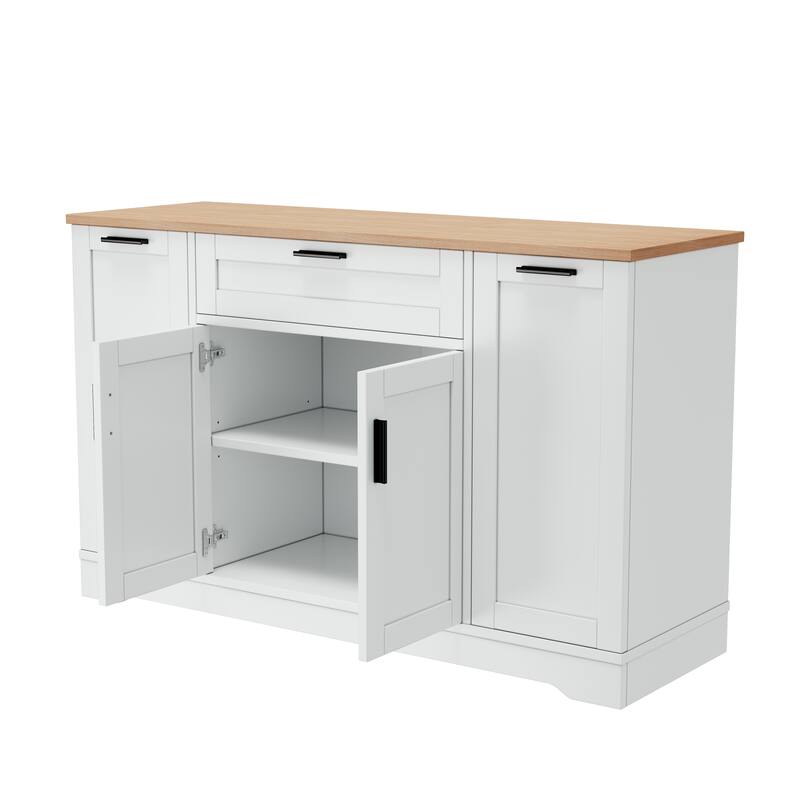 Modern Sideboard Kitchen Island with Drawer & Pull-Out Rack, Buffet Cabinet Storage Cabinet for Dining Room & Entryway