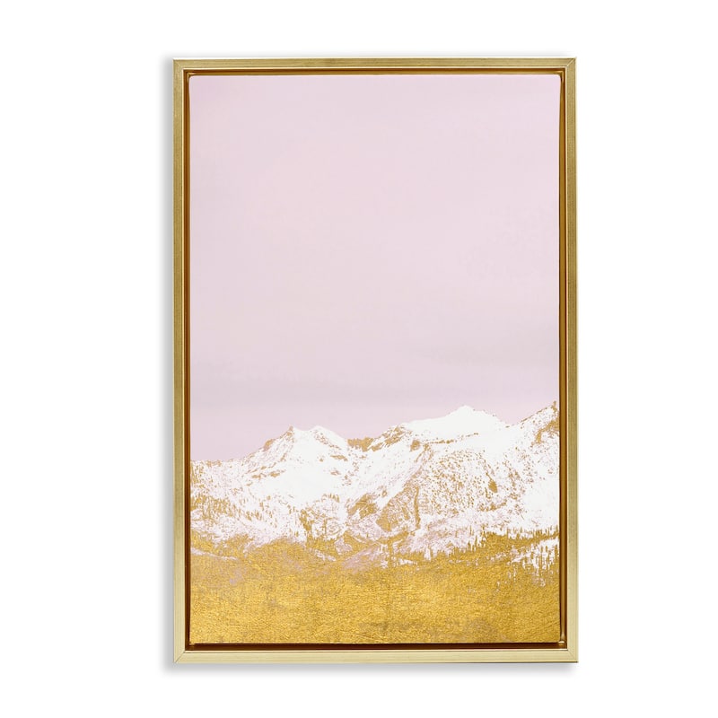 Stupell White Tipped Mountains on Pink Framed Floater Canvas Wall Art Design By Gemma Bardot - 17 x 25 - Gold