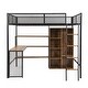 preview thumbnail 11 of 10, Full Size Black Metal Bed with Wardrobeand & Storage Shelves, Space-Saving Loft Bed Frame w/ Ladder, Full-Length Mesh Guardrail