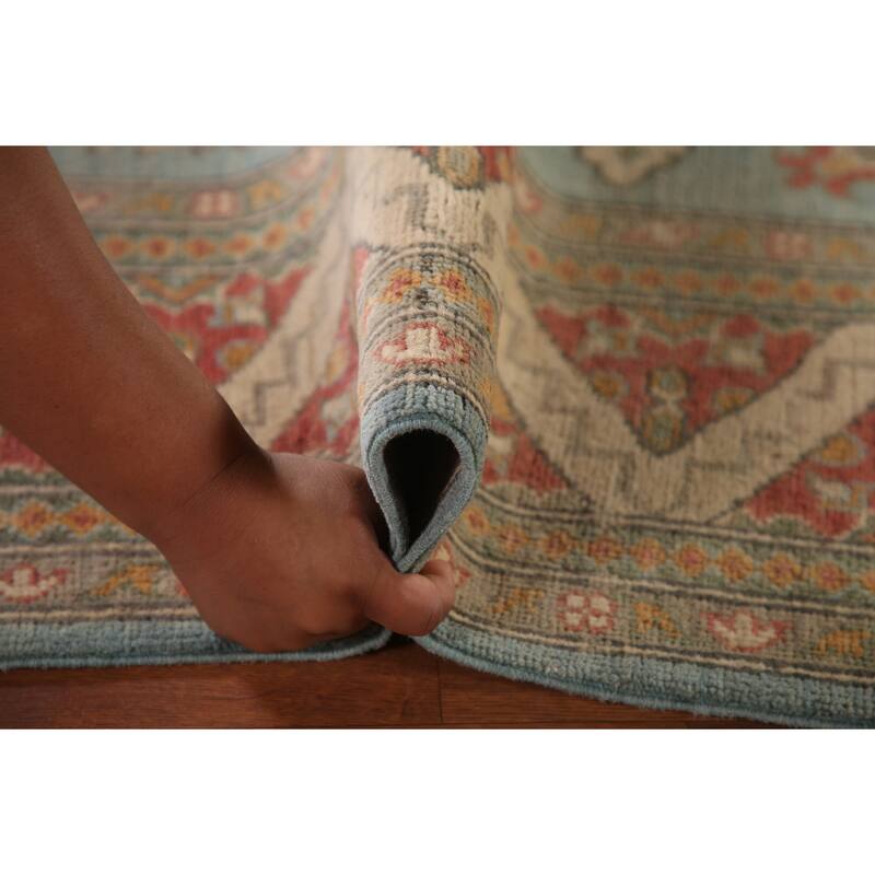 Light Blue Kazak Oriental Area Rug Handmade Wool Carpet - 6'0" x 8'9"