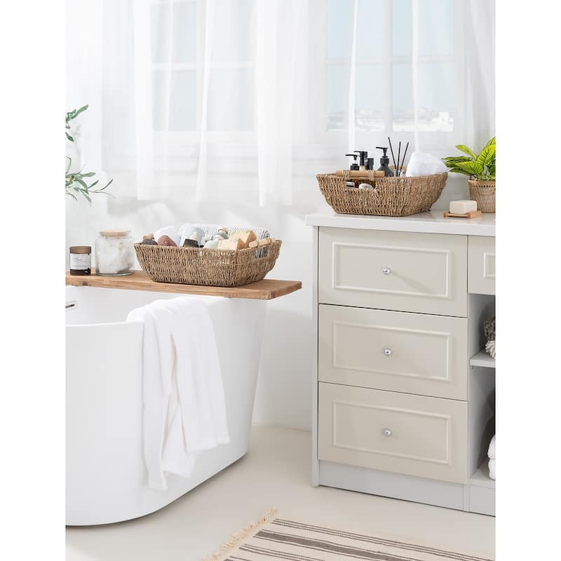 2-Pack Hand-Woven Storage Baskets with Wooden Handles, Wicker Basket for Organizing, Gift Choice