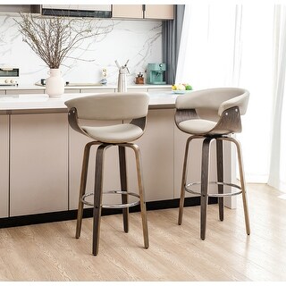 Glitzhome Set of 4 Modern 40"H Bar Height Wooden Swivel Bar Stools