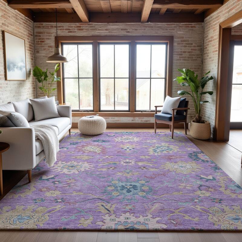 Premium Washable Super Soft Traditional Farmhouse Mayfield Rug - Purple - 5' x 7'6"