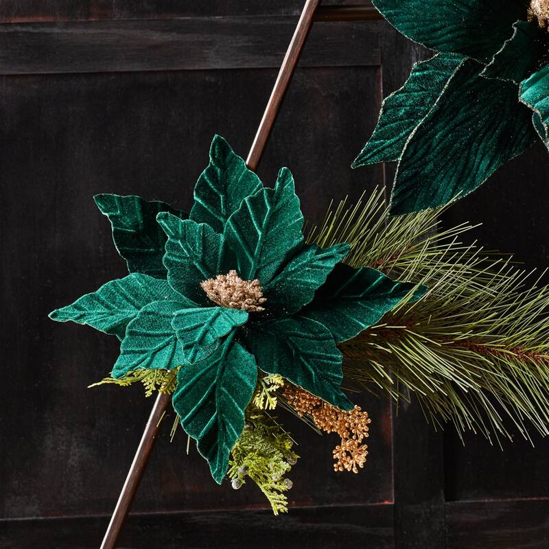 Forest Green Poinsettia Stem (Set of 6) - N/A