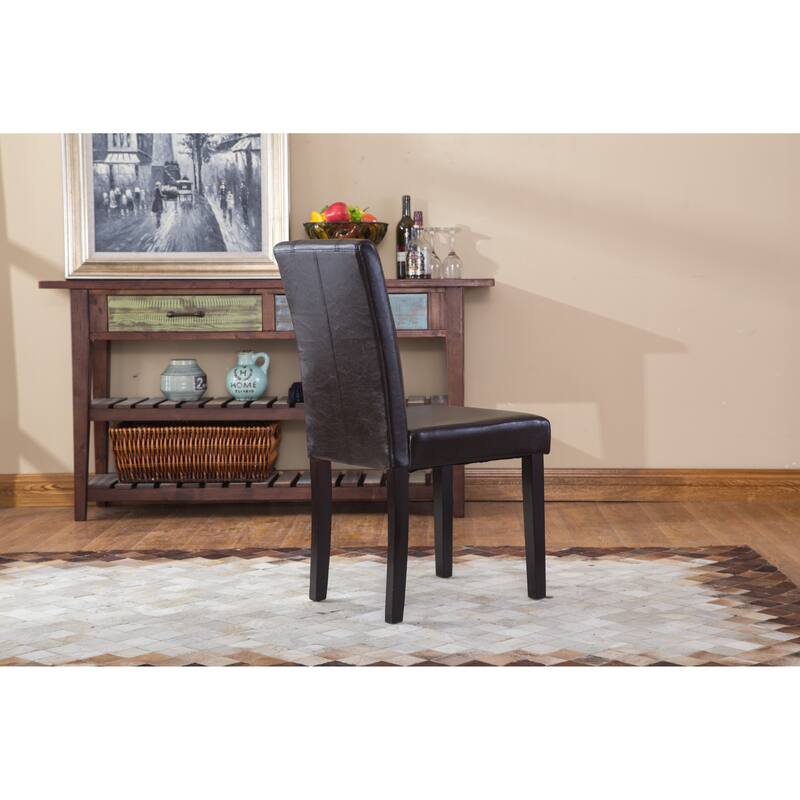 White Leatherette Padded Parson Chairs for Espresso Finish Legs, Kitchen Side Chairs Set of 2, Dining Room Visitor Chairs