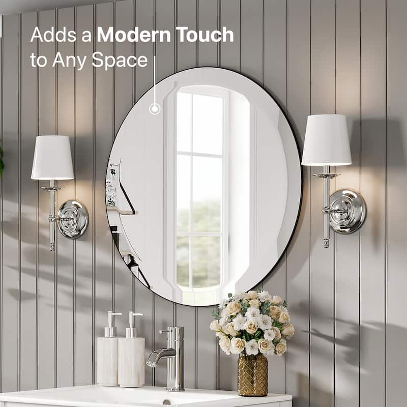 Eviva Round 24" x 24" Circle/Round Modern Frameless Mirror - Silver - N/A