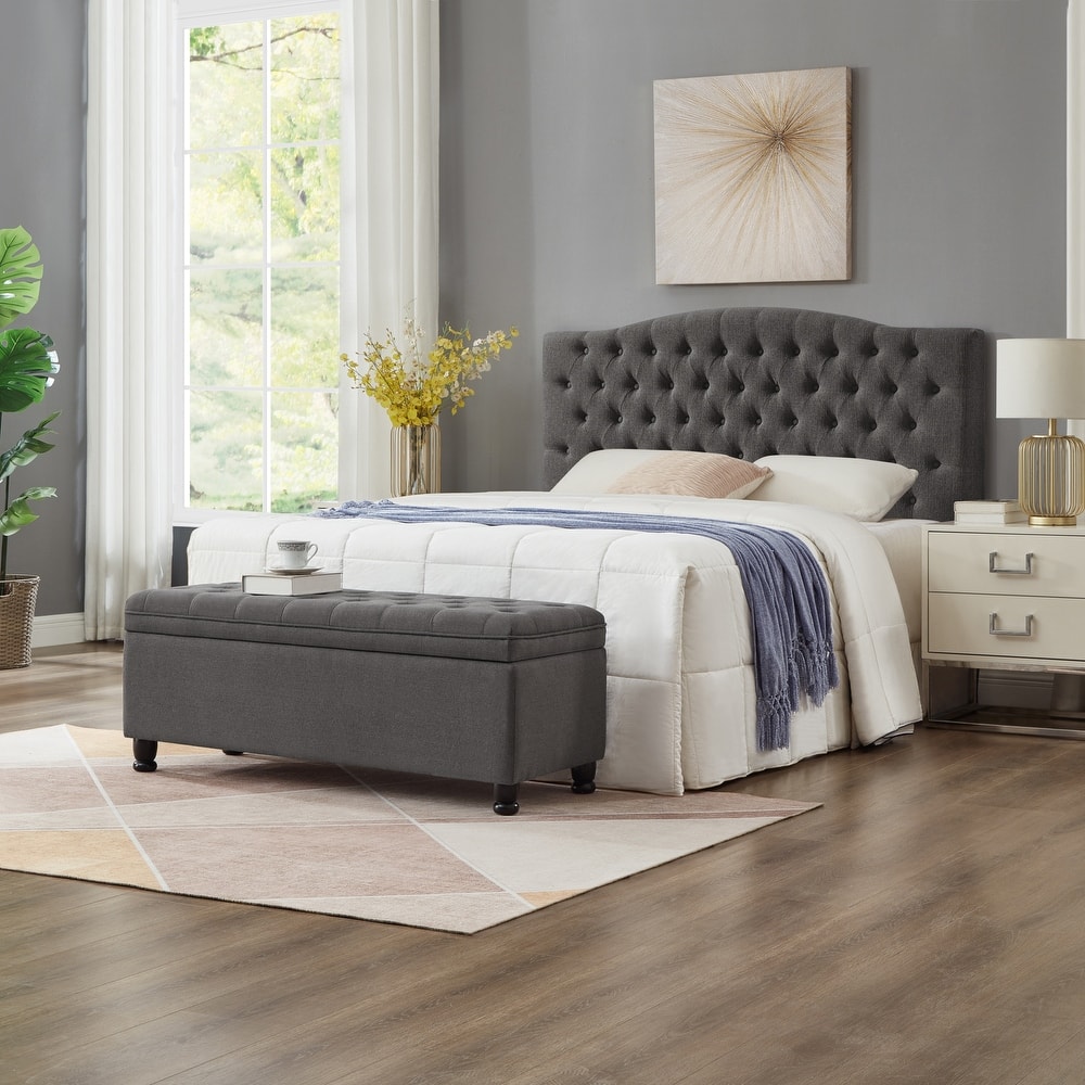 Bedroom End of Bed Bench with Spindle Wood Legs, Upholstered Decorative Stool Elegant Storage Bench with Flipping Lid