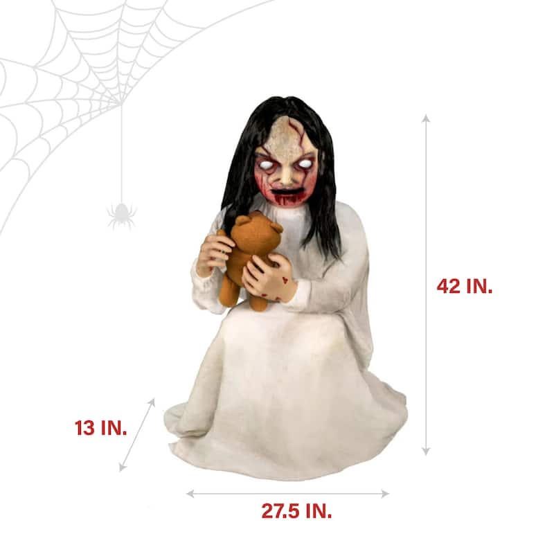 Haunted Hill Farm Lunging Lily the Demonic Zombie Girl by Tekky, Premium Talking Halloween Animatronic, Plug-In or Battery