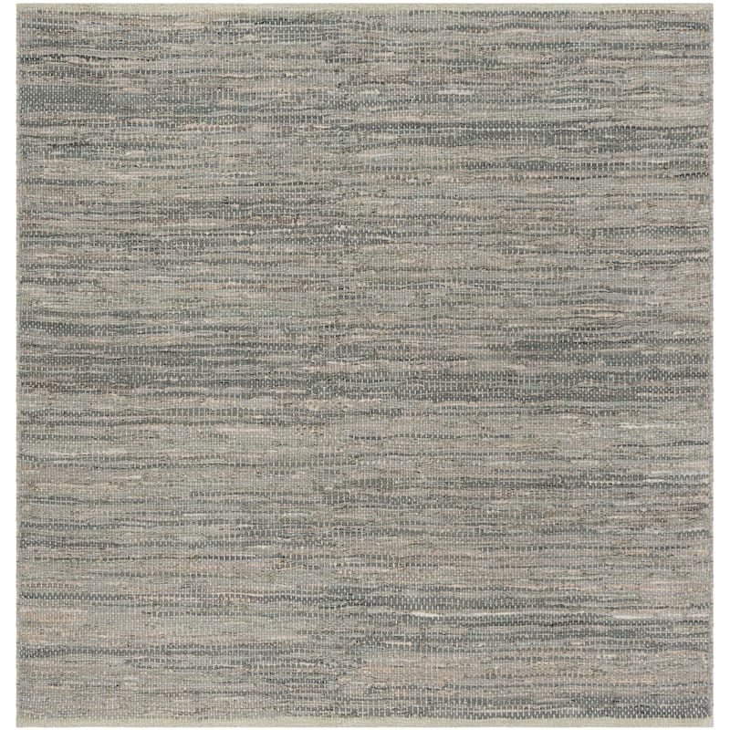 SAFAVIEH Handmade Vintage Boho Leather Cami Modern Stripe Leather - 6' x 6' Square - Grey - Square/Runner