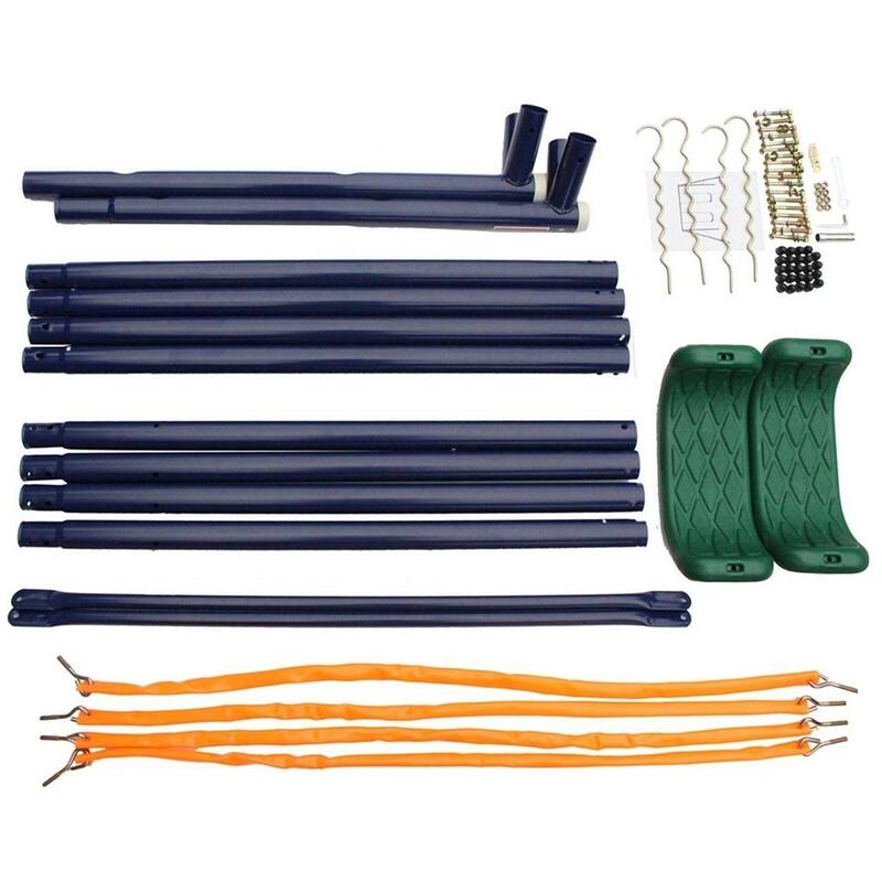 Roomfitters Two Station Metal Swing Set for Outdoor Backyard Fun, Stable A-Frame Design for Active Play, Blue