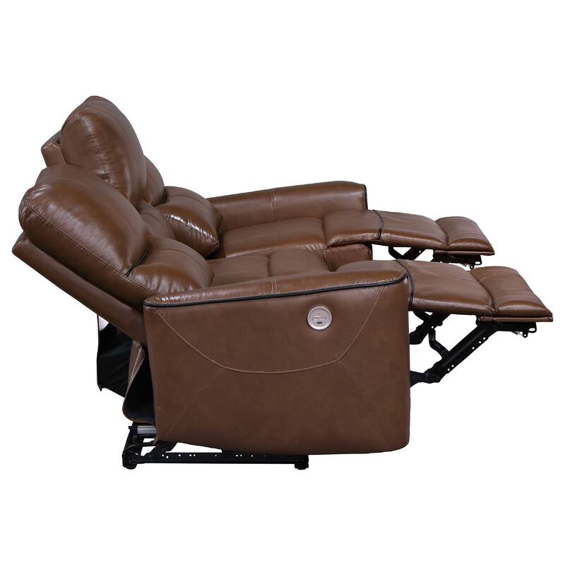 Lima 2pc Power Reclining Sofa and Loveseat Set, Brown Faux Leather