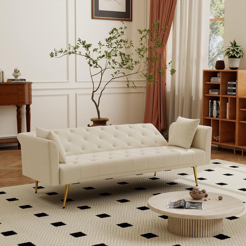 72" Modern Convertible Velvet Tufted Sofa with 2 Pillows