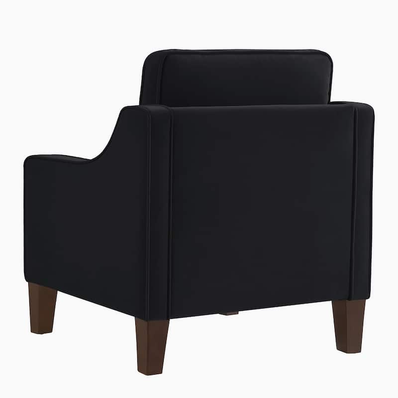 Black Modern 29" Velvet Upholstered Arm Chair with Wooden Legs for Living Room