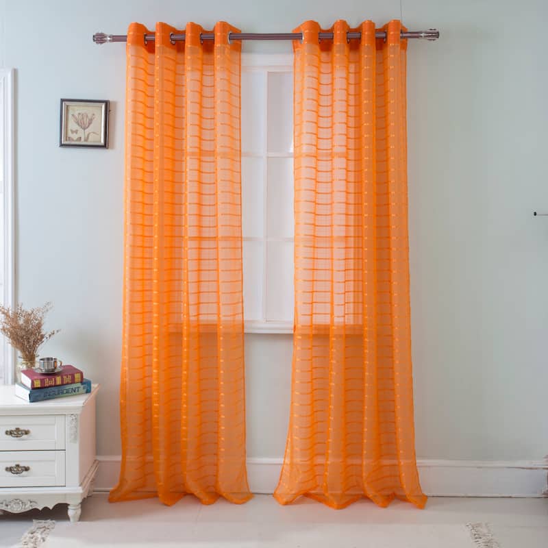 Wanda Striped Box Voile Single Grommet Curtain Panel - (1x) 54 x 90 in.