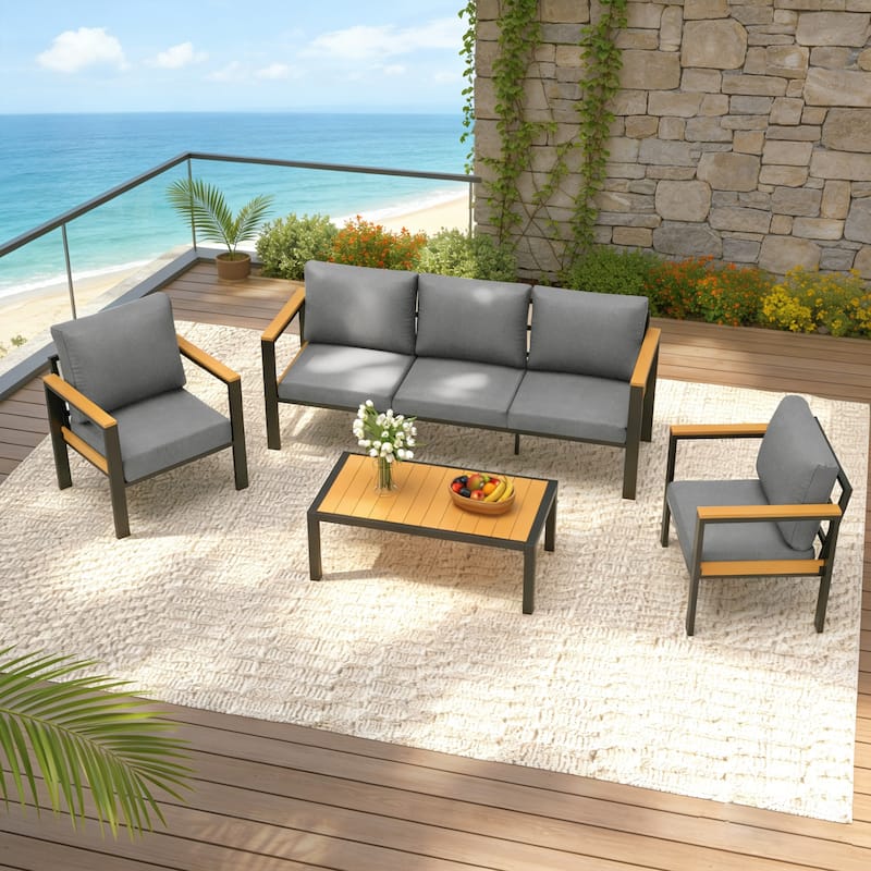 4/5/7-Piece Patio Conversation Set with Table, All-Weather Aluminum Furniture for Outdoor Living - Gray/Black
