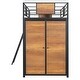 preview thumbnail 12 of 17, Black Twin Size Metal Wood Loft bed with L-shape Desk, Wardrobe, Fence and Ladder