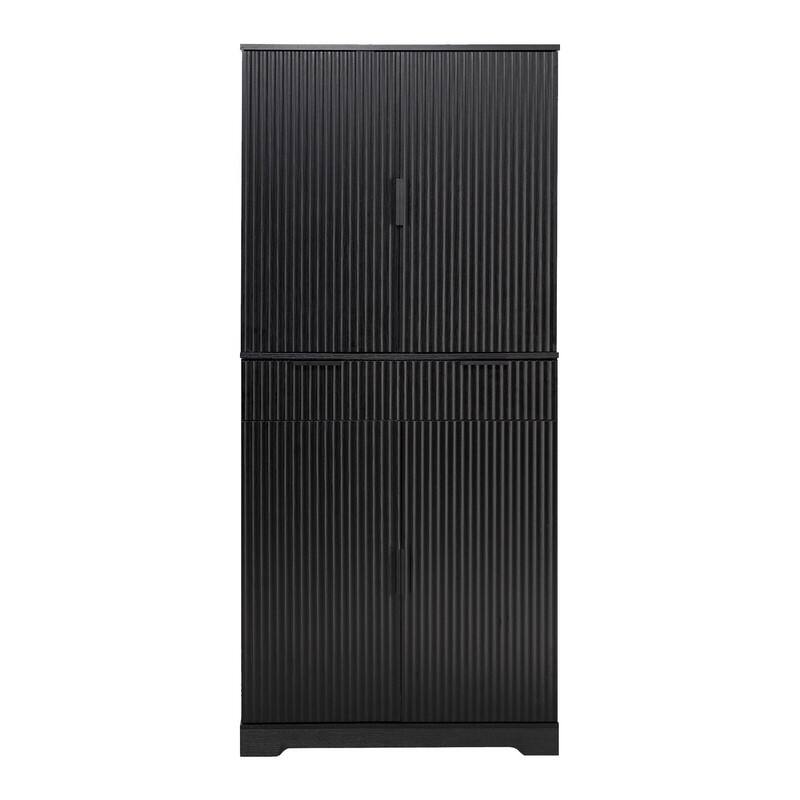 72" Fluted Kitchen Pantry Cabinet, Freestanding Cupboard Storage Cabinet with Drawers and Adjustable Shelves