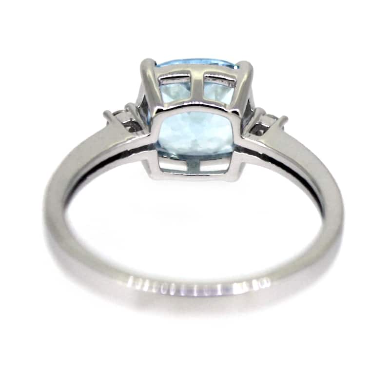 925 Sterling Silver Cushion Sky Blue Topaz and White Natural Zircon 3-Stone Ring