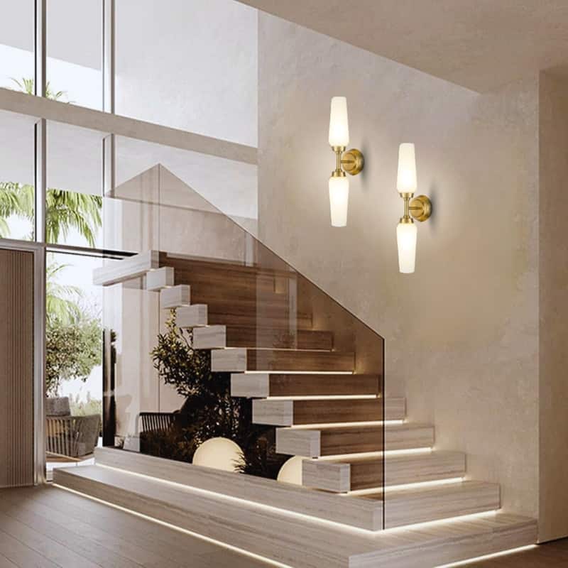 2 Light wall sconce glass, metal Light bulbs cool brass wall light - 21"