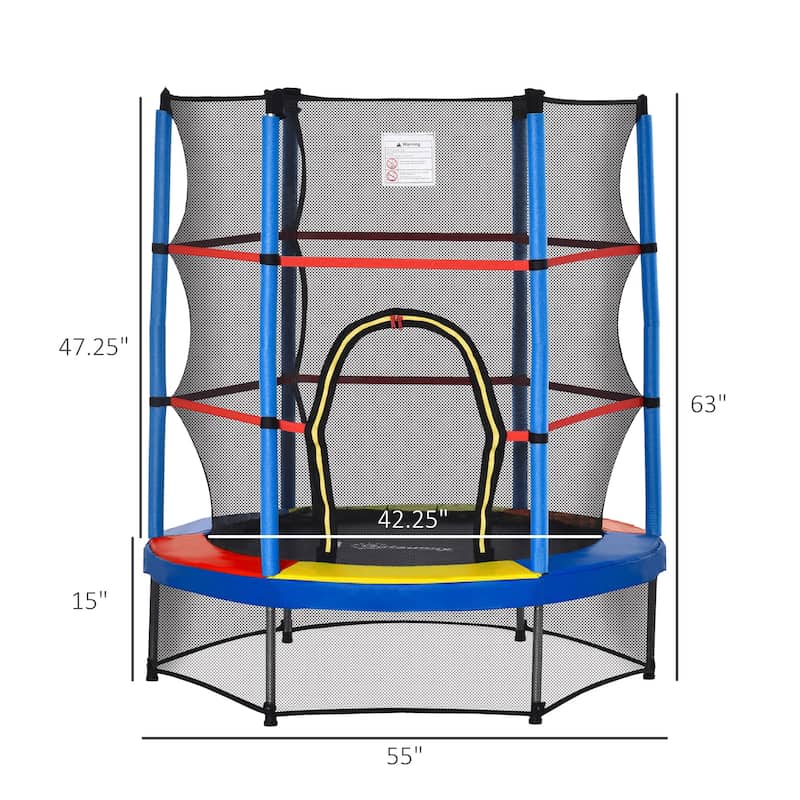 Outsunny 5' Diameter Kids Trampoline with Net for Indoors & Outdoors, Ages 3 to 6