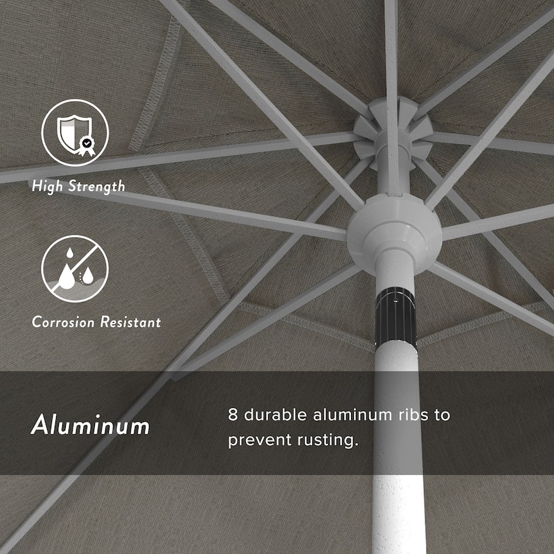 California Umbrella 7.5' Round Crank Lift Push Button Tilt White Aluminum Patio Umbrella with Olefin Royal Blue Fabric