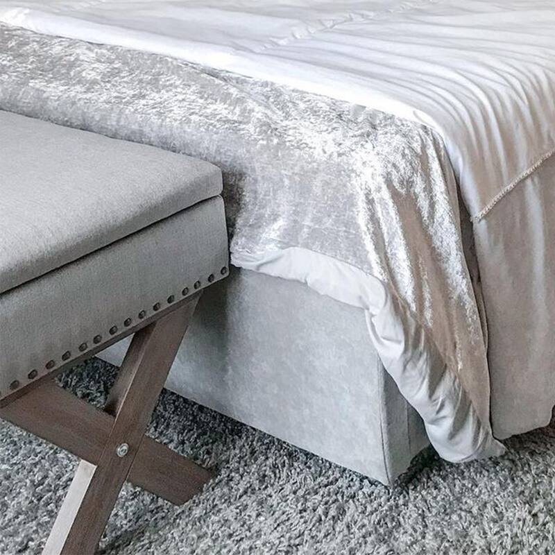Grey Upholstered Storage Shoe Bench with Nail head Trim for Entryway Bedroom or Living Room Seating