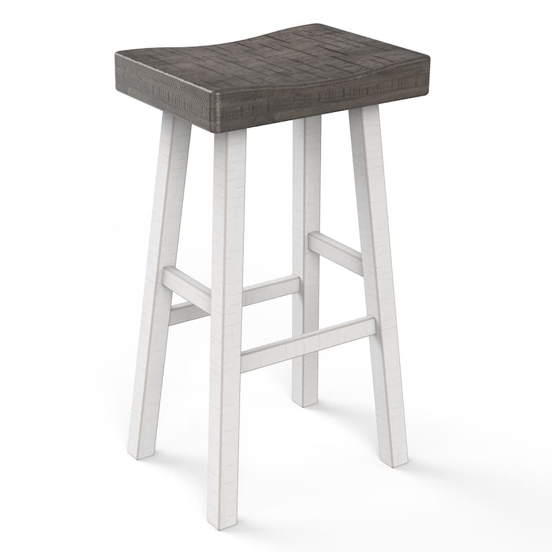 31" Farmhouse Gray Solid Wood Backless Set of 2 Saddle Stool